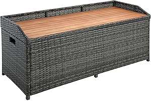 ESTEXO Polyrattan Gartenbank Sitzbank mit Auflagenbox Kissenbox Rattan Kissentruhe Bank mit Stauraum Anthrazit-Grau