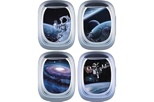 KAIRNE 3D Espace Stickers Muraux pour Chambre d'enfant, Planète Astronaute Autocollants muraux,Galaxie Art Mural,3d Cabine la Denêtre Décoration for Chambre Bébé Garçon les filles,4 pièces