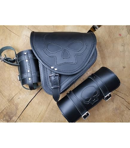 ORLETANOS Lederkoffer Big Skull für Sissybar kompatibel mit Harley Davidson Koffer Gepäckträger XL Leder schwarz Motorradkoffer universal Werkzeugrolle Trike Quad ATV