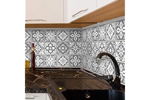 WALPLUS Stickers Carrelage Credence Adhesive Pour Cuisine Stickers Muraux Auto-Adhésif Résistant à l'huile Imperméable à l'eau Réutilisable Amovible Maison Bans Dark Grey Cement Spanish 24pcs 15cm(6")