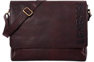 LEABAGS Bolso Bandolera para Hombres y Mujeres | Bolso Mensajero con Correa | Bolsa Cuero Genuino para Portátil 15" | Bolsa de Hombro | Bolsa de Trabajo | Bolsa de Transporte