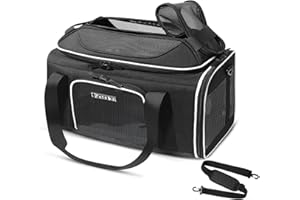 Petskd Top-Expandable Pet Carrier 17x12x8.5 Inches JetBlue Frontier Spirit Airline Approved, Soft-Sided Carrier for Small Cats and Dogs with Locking Safety Zippers and Anti-Scratch Mesh(Black)