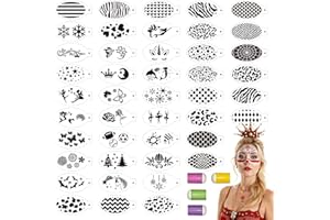 EAPIKON 44 Plantillas Pintacaras con 4 Esponjas de Dedo, Plantilla Pintura Faciales Cara para Niños Adulto, Stencil Corporal Infantil Reutilizables para Halloween Fiestas de Maquillaje Carnaval