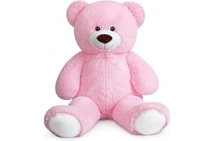 SNOWOLF Ours en Peluche géant XXL avec Yeux en Boutons de 110 cm - Grand Ours en Peluche Doux - Cadeau d'anniversaire, de Saint-Valentin ou de Noël (1,1 m, Pink)