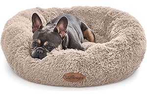Silentnight Donut Calming Dog Bed - Calming Dog Cat Pet Bed Anxiety Relief Soft Fluffy Doughnut Pillow - Easy Clean Machine Washable Luxury Plush Dog Pillow Basket - 85 cm - Natural