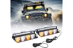 OPP ULITE Emergency Flashing Dash Strobe Lights 2 in 1, 24pcs Led, 26 Flash Mode, Memory Function, DC 12V-24V Cigarette Plug Front/Rear Windshield Warning Light Bar for Vehicles Trucks, White Amber