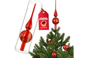 ‎SANTATIME SantaTime Weihnachtsbaumspitze Echtglas glänzend 28cm - Extra Festliche Christbaumspitze aus Glas inkl. Aufbewahrungsbox - Perfekte Tannenbaumspitze (Rot glänzend)
