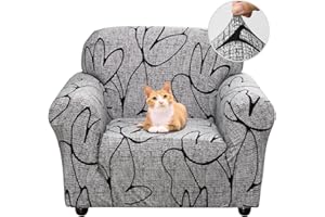 Jaotto Funda para Sofa 1 Plazas Funda Cubre Sofa Ajustable Fundas de Sofá Elasticas Extraíbles Lavables Antideslizante Protector Cubiertas de Sofá con Brazos de Sala de Estar,Estilo Gris