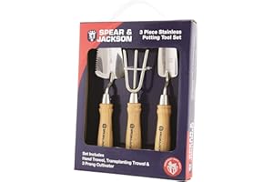 Spear & Jackson POTTING3PS – Ensemble de 3 Mini-Outils de Rempotage en Acier Inoxydable – Lames Poli-Miroir, pour Plantes d’Intérieur, Jardinières et Succulentes