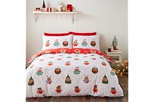 Catherine Lansfield Świąteczny zestaw dwustronnych poszewek na kołdrę z poszewkami na poduszki, szary