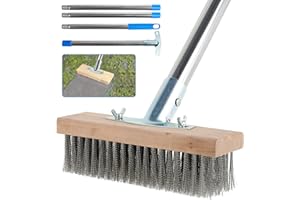 OROMYO Escoba de Alambre Con Palo 165cm para Limpiar Patio, Terraza y Jardín - Metal para Eliminar Musgo, Malas Hierbas y Manchas Difíciles