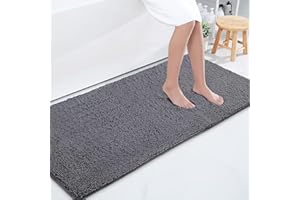 Homaxy Tapis de Bain Antiderapant,Tapis Salle de Bain en Microfibre Chenille Douce,Tapis de Bain Absorbant,Lavable en Machine - - 60 x 120 cm - Gris Foncé