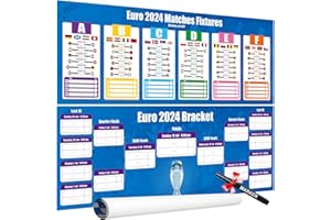 ELMODAM Euro Football Wall Chart 2024 - Extra Large, Tournament Wallchart Poster (110x80cm) Schedule with All Game Days, Teams, Football Euro Planner for Home Club Decorations - Rolled, Marker Include
