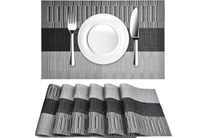 Wisebom Zestaw 6 amerykańskich podkładek zmywalnych podkładek śniadaniowych łatwe do czyszczenia antypoślizgowe odporne na ciepło, idealne na stół kuchenny, 45 x 30 cm (srebrno-szary)