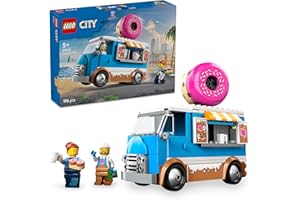 LEGO City Mobilna Pączkarnia, Konstrukcyjna Zabawka dla Dziecka do Zbudowania, Pojazd z Minifigurkami i Akcesoriami, Kreatywny Prezent dla 5-latka, dla Dziewczynki i Chłopca, dla Przedszkolaka, 60452