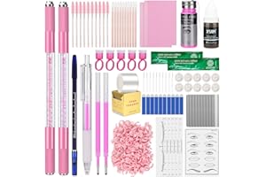 ATOMUS Kit de microblading rosa completo semipermanente, herramienta para tatuaje profesional, 2 piezas, lápiz manual de cejas 18U 3RL, suministros de tatuaje