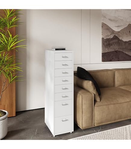 Naomi Home Amy Cassettiera Con 5 Cassetti E Ripiano, In Legno, Con Ruote, Bianca, Per Ufficio E Camera Da Letto