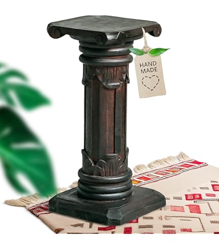 Livasia Colonne En Bois De Bali, Piédestal, Support Pot, Colonne Décorative, Faite Main Et Durable, Avec Un Look Antique, Marron (60 Cm