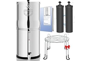 Weeplow® Earth – Sistema de filtración de agua por gravedad AISI 304 8,5 litros con 2 elementos de purificación O'Pure 2, grifo con nivel de agua y soporte de acero inoxidable