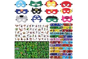 YAJ Anniversaire Avengers,12 Masques de Super-hero, 12 Avengers Slap Bracelets, 6 Feuilles Tatouage, Super-hero Avengers Fête Cadeau, Cadeaux Anniversaire Enfant