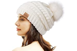 REDESS Bonnet d'hiver à Pompons pour Femme Doublure Polaire Chaude Épais Slouchy Snow Knit Chunky Baggy Skull Ski Cap