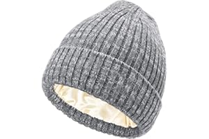 DRESHOW Czapki Damskie i Męskie z Satynową Podszewką Czapka Zimowa z Dzianiny z Jedwabistą Podszewką Czapka Unisex Miękka i Ciepła na Zimę Czapka z Daszkiem