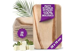 Waipur Piatti in Foglia di Palma Ecologici - 25 Pz Rettangolari 28x18 cm - Stoviglie usa e getta Biodegradabili Eleganti - Leggeri e Resistenti - Naturali e Compostabili - Simile al Bamboo e Legno