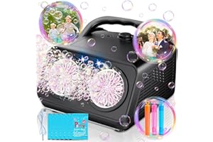 PIEKIDSFUN Bubble Machine, 16000+ Bubbles Per Minute Portable Bubble Maker, Plug-in or Battery Powered Indoor Outdoor Parties Birthday Christmas (Black)