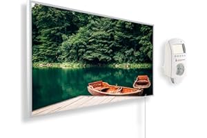 Könighaus Calefactor por Infrarrojos con Cuadro, 450 Vatios + Termostato Inteligente y Aplicación Könighaus - Estufa de Pared de Bajo Consumo - TÜV SÜD - Marco Blanco (04. Barco y mar)