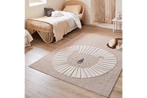 NAZAR Tapis Enfant Arc-en-Ciel, Bambi, Lion, Cerf-Volant, Marelle, Cerf, Lapin (80x150 cm, Lion Beige)