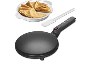 Baker's Friend Macchina per Crepes Instantanea, Padella per Crepes con Manico Anti-Scaldamento, Superficie Cottura Antiaderente da 20 cm, Regolazione Automatica della Temperatura, Grafite
