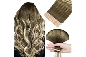 HOTBANANA Extension Capelli Veri Biadesivo, Ombreggiatura dal Castano Noce al Castano Cenere e al Biondo Candido Extension Biadesive Capelli Veri Lisci 50cm 20pcs Remy Tape in Hair Extensions 50g