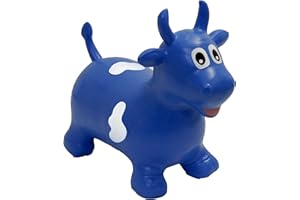 Happy Hopperz Inflatable Bouncy Animal with Grippable Ears/Horns, Easy to Clean Space Hopper for Indoor and Outdoor Play, Bouncing Toy, Pump Included, 12 Months-5 Years, Blue Bull