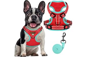 FAYOGOO Dog Harness, No-Pull Pet Harness Set for Small Medium Large Dogs Walking, No Choke Front Clip Dog Reflective Harness, Adjustable Soft Padded Pet Vest with Easy Control Handle(Red,M)