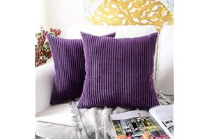 MERNETTE Pack of 2, Corduroy Soft Decorative Square Throw Pillow Cover Cushion Covers Pillowcase, Home Decor Decorations For Sofa Couch Bed Chair 18x18 Inch/45x45 cm (Striped Dark Purple)