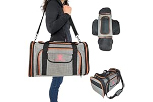 Croc-Cat® Sac de Transport pour Chat, pour Petit Chien, Extensible 4 cotés, avec Tapis et Laisse intégrée, Meilleur Qu' Une Caisse de Transport Chat ou Sac a Dos!