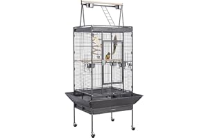 Yaheetech Gabbia Voliera per Uccelli Grande Pappagalli Calopsite con Piedistallo Ruote 81 x 76 x 174 cm in Metallo Giocattolo da Interno e Esterno Nera