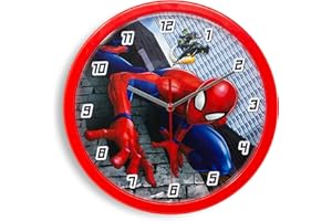 ‎DAMALOO damaloo Wanduhr Kinder 24cm Durchmesser passend für Spiderman Fans - Kinderuhr Wand als Kinderzimmer Uhr zum Lernen der Uhrzeit - Wall Clock Kids - Kinderwanduhr Jungen & Mädchen - Lernuhr Kinder