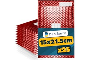 DEALBERRY 25 Pack Padded Bubble Envelopes - Bubble Wrap Envelope - Poly Bags for Shipping Packaging Mailing - Envelopes Peel and Seal - Address & Return Box (Red, 15x21.5cm)