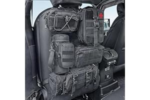 rigpati Tactical Car Seat Organiser Back Seat Molle Bag Car Organiser, Tactical Car Seat Back Organiser with 5 Detachable Molle Pouch (Black)