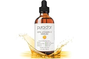 PURA D'OR 20% serum z witaminą C Premium Professional Grade (118 ml) do twarzy i oczu, najbardziej kompletna formuła, kwas hialuronowy, witamina E i olejek arganowy, leczenie ciemnych plam, trądziku,