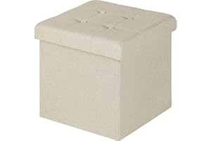 ‎WOLTU WOLTU® SH06-W Stool with Storage Space, Cube Seat, Seat Foldable Chest Storage Box Removable Lid Padded Canvas Seat 37.5 x 37.5 x 38 cm (L x W x H)