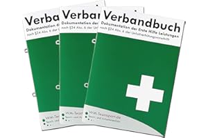 ‎HM ARBEITSMEDIZIN 3er Pack Verbandbuch Erste Hilfe - Heraustrennbare Seiten nach DSGVO Verbandsbuch DIN A 5 nach § 24 Abs. 6 der Unfallverhütungsvorschrift