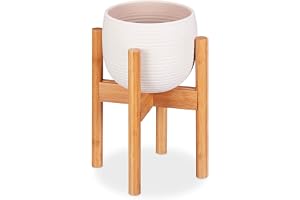 Relaxdays Växtställ i bambu, krukställning, piedestal, justerbar, rund, 32 cm, för krukor: ca 35,5 cm hög, naturfärg