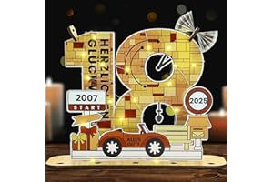 Belillpipi 2025 Holzfarbe Originelle 18 Geburtstag Deko Geburtstag Holz mit LED, Frauen & Männer Geburtstag Pixel Retro Holz-Schild Gästebuch für Geschenke, Partys, Geburtstage, Jubiläum
