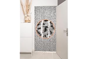‎DEFACTO DEFACTO Flauschvorhang Türvorhang (90x200 cm) Chenille Fliegenschutz Insektenschutz Camping 100% Made In Italy - Vielseitig, Leicht Zu Reinigen, Effektiver Sicht- Und Hitzeblocker - (Schwarz-Grau-MIX)