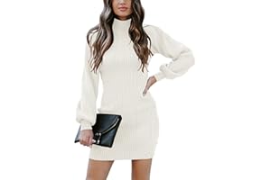 Yageshark Sukienka z dzianiny, damska sukienka swetra, minisukienka, sukienka zimowa, na co dzień, wysoka elastyczność, z długim rękawem, dzianina