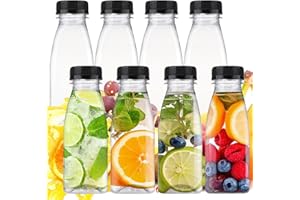 Xialvyu 8 Pack 250ml Plastic Juice Bottles with Tamper Seal Lids Reusable Empty 8oz Bottles Containers with Caps Brush for Storing Juices, Water and Other Homemade Beverages