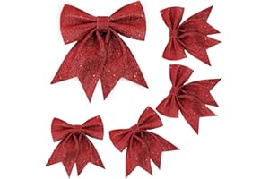 ‎JSRHEEM JSRHEEM 5 Stücke Weihnachtsbaum Schleifen, Rot Weihnachtsbaum Dekoration, Glitzer Schleifen Weihnachtsdeko, Weihnachtsbaumschmuck Schleifen für Weinachten, Geburtstag