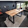 ANGEL FURNITURE Rough Mango Wood Dining Table with Metal Leg 160x90x75 CM Natural Finish